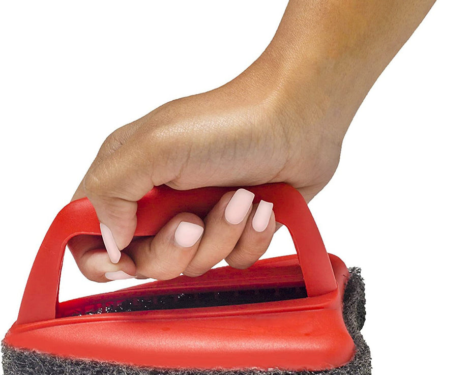 Brush with abrasive scrubber for tough stains
