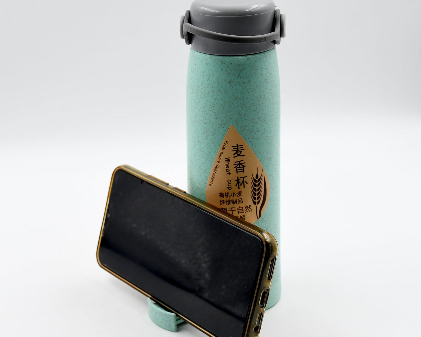 High Portable Water Bottle, Creative Wheat Fragrance Glass Bottle Water with Mobile Phone Holder Wide Mouth Glass Water 380ml (MOQ :- 80 pc)