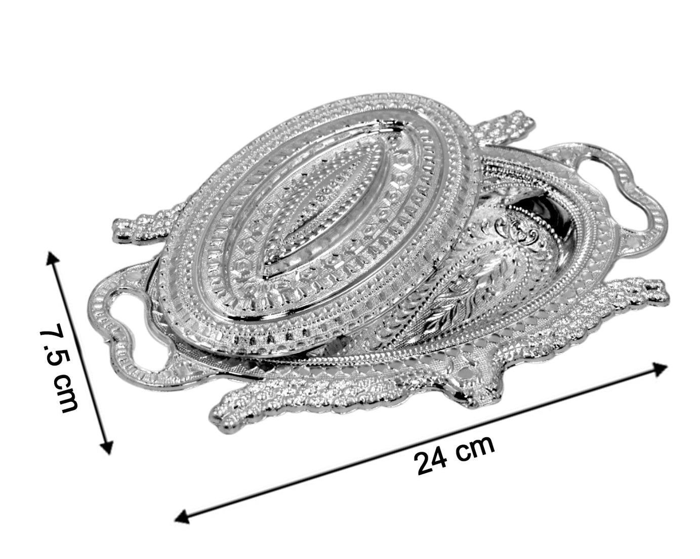 Peacock-themed silver tray with multiple compartments