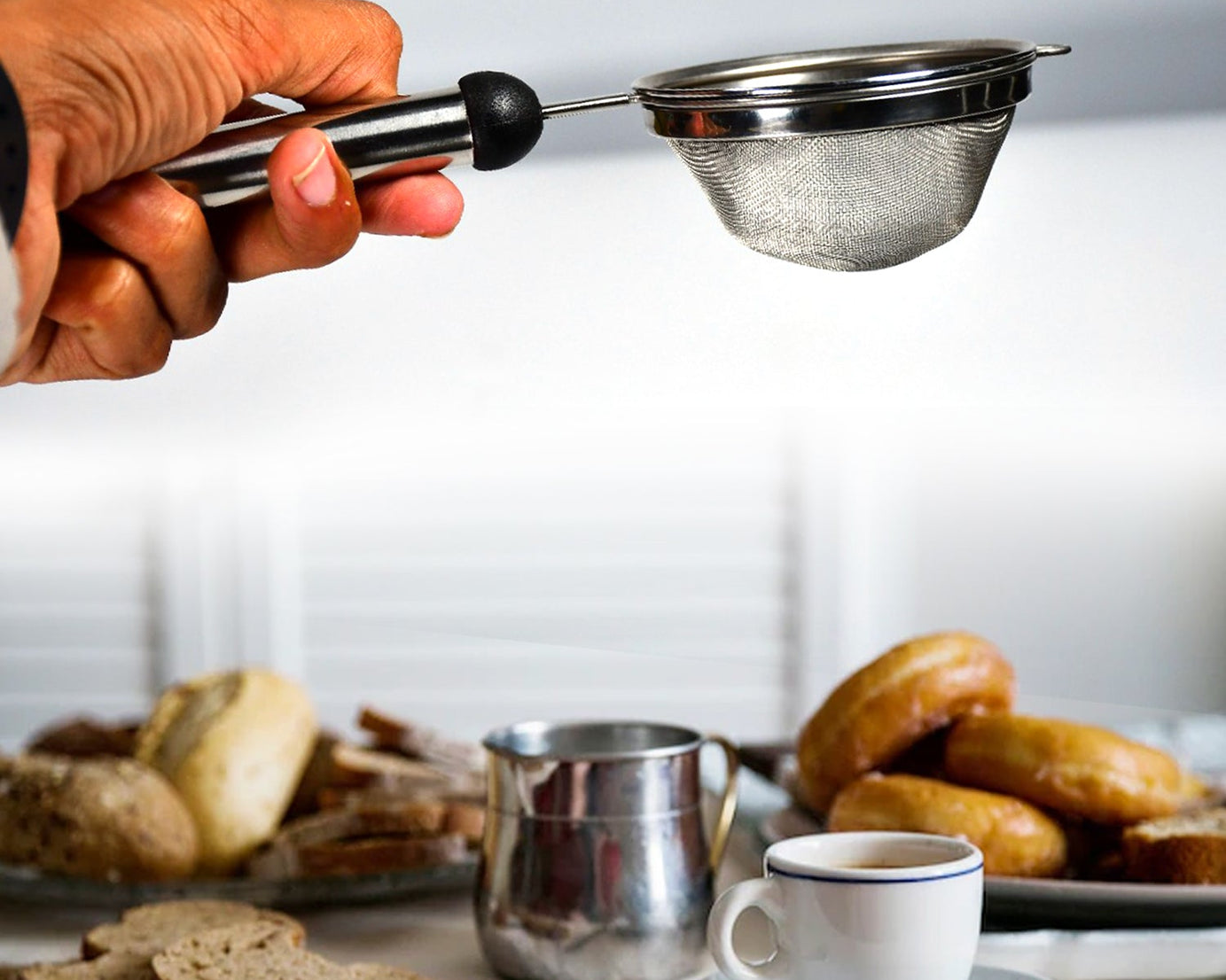 Stainless steel strainer for filtering soup, juice, and tea