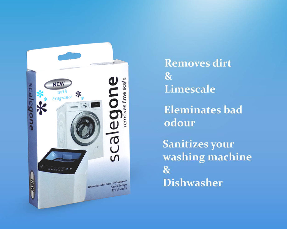 Scalegon powder for washing machines, 100 gm pack for cleaning efficiency.