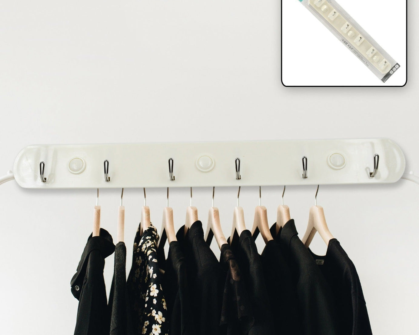 4041 Multipurpose hangers, Wall Door Hooks Rail for Hanging Clothes for Hanging Hook Rack Rail, Extra Long Coat Hanger Wall Mount for Clothes, Jacket, Hats, 6 Hook