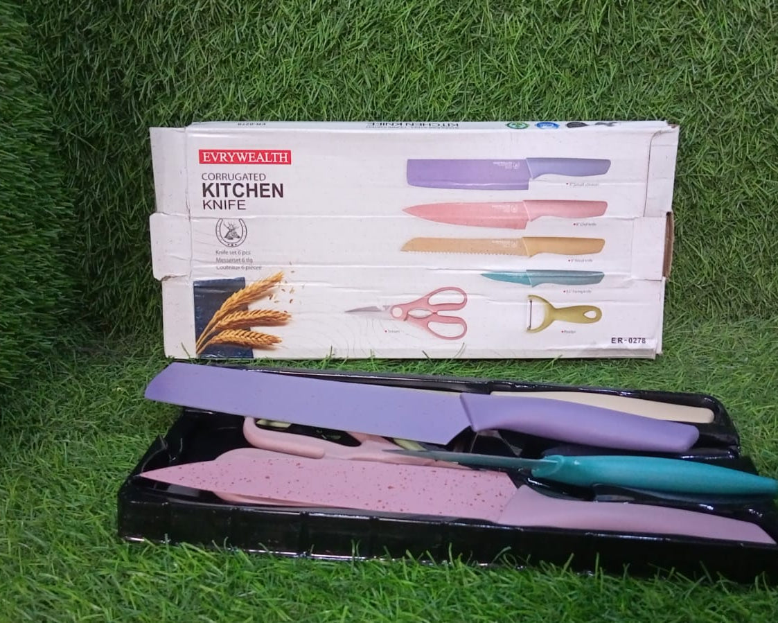 Professional Colorful Kitchen Knives Set of 6 Pieces, Non-Stick Blades with High Carbon Stainless Steel, Sharp Kitchen Cutting Knives Set for Slicing, Paring and Cooking, Chef Kitchen Knives Set