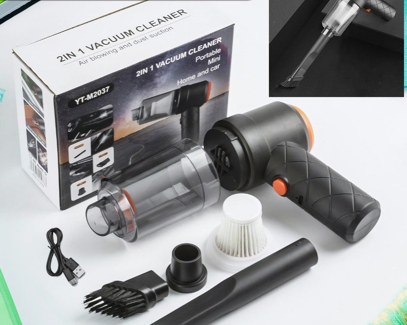 Vacuum Cleaner Dust Collection 2 in 1 Car Vacuum Cleaner High-Power Handheld Wireless Vacuum Cleaner Home Car Dual-use Portable USB Rechargeable Mini Car Vacuum for Vehicle, Home and Offic