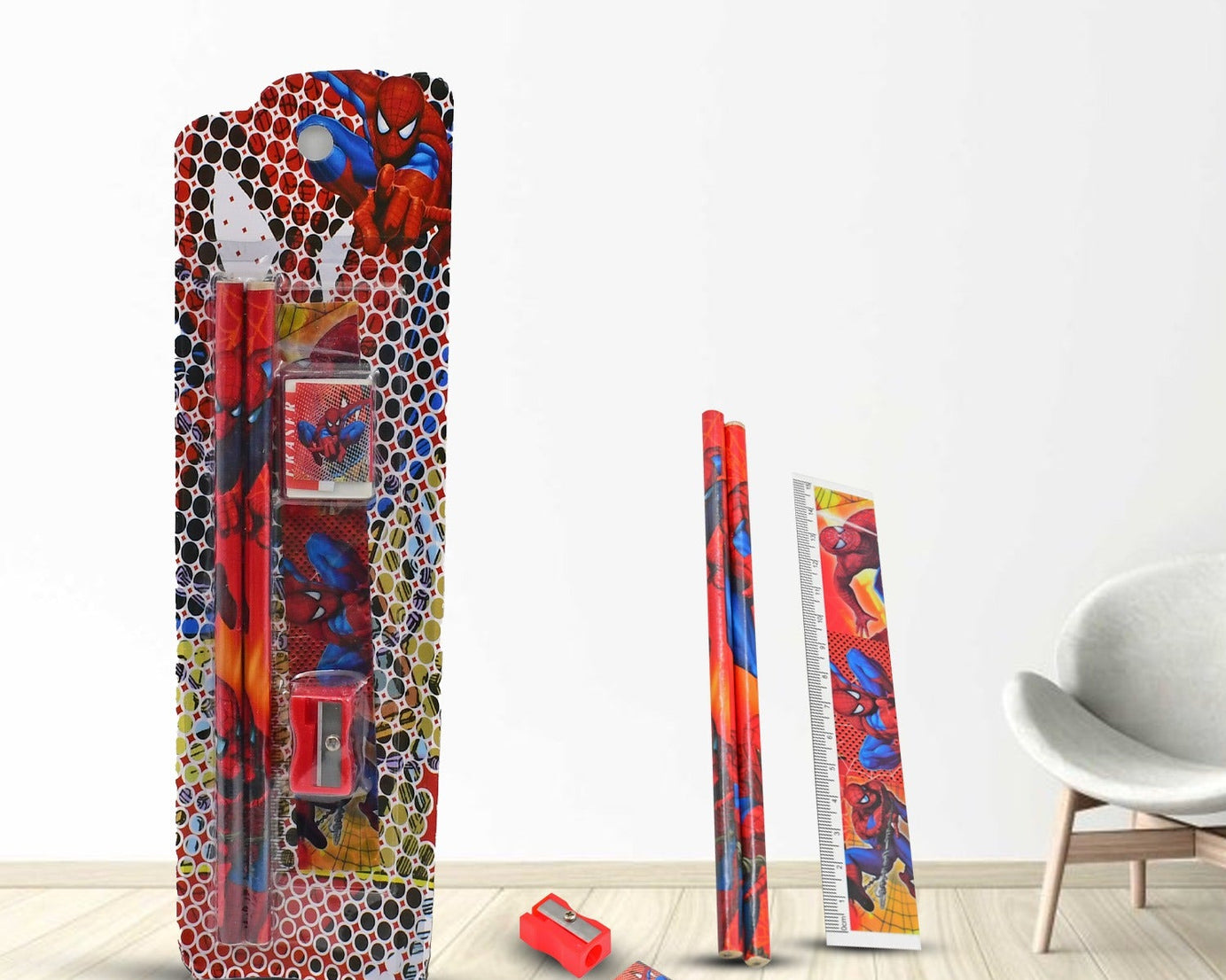 Cartoon Wooden Pencil Set for Kids Boys Return Gifts Birthday Party Space Stationary Set Pencil Eraser Sharpener Combo Kit for Kids Boys (Mix Color / 1 Set)