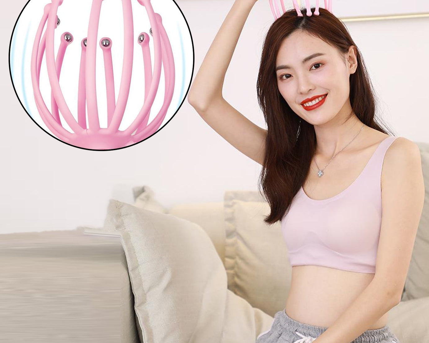 Octopus-style scalp massager for therapeutic use, focusing on stress relief and comfort