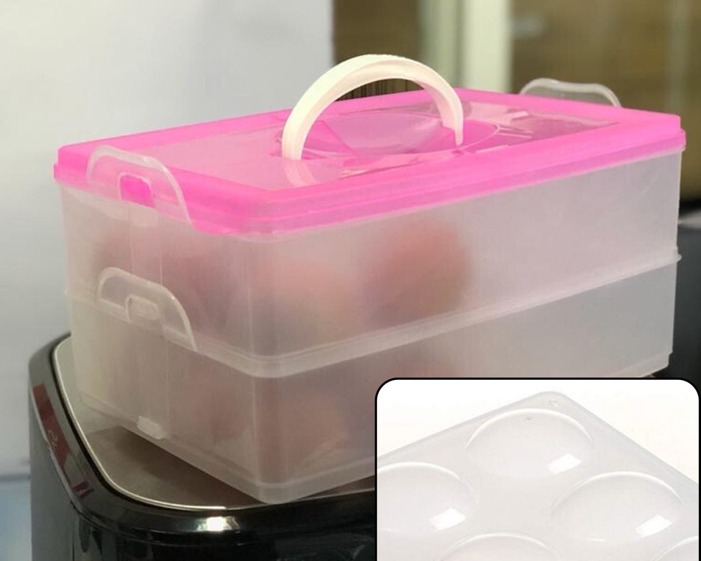 Double-layer plastic egg storage box with 24 grids, designed for organizing eggs