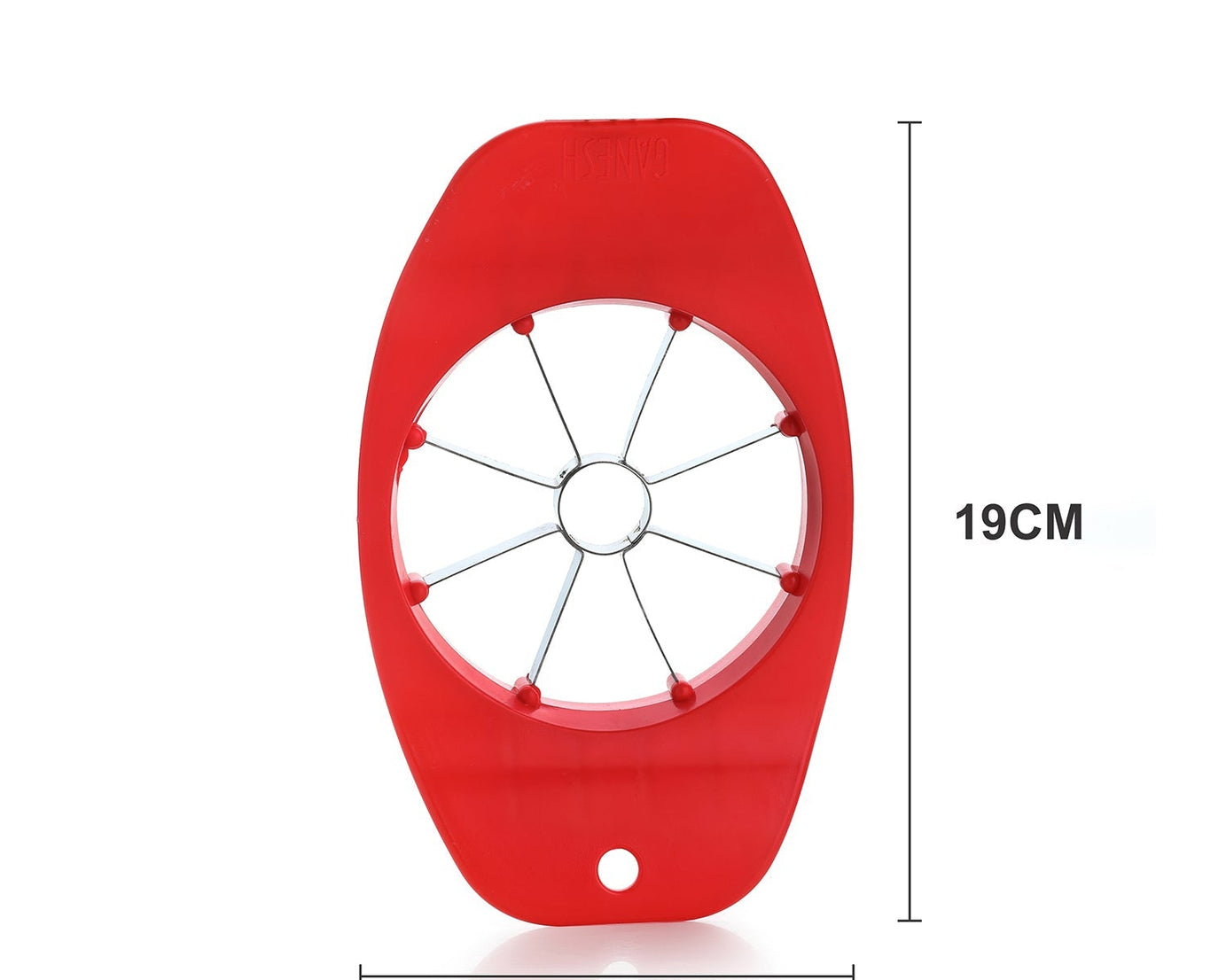 Apple cutter from Ganesh, made of plastic and stainless steel, color varies.