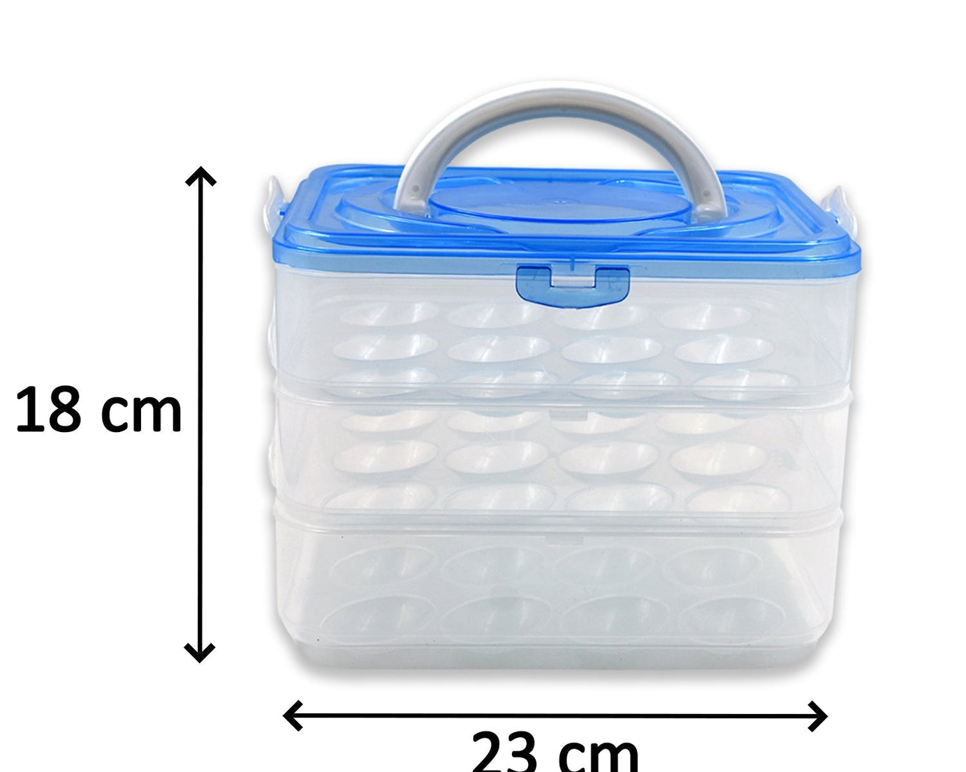Three-layer plastic egg storage box with 36 compartments for organized fridge storage