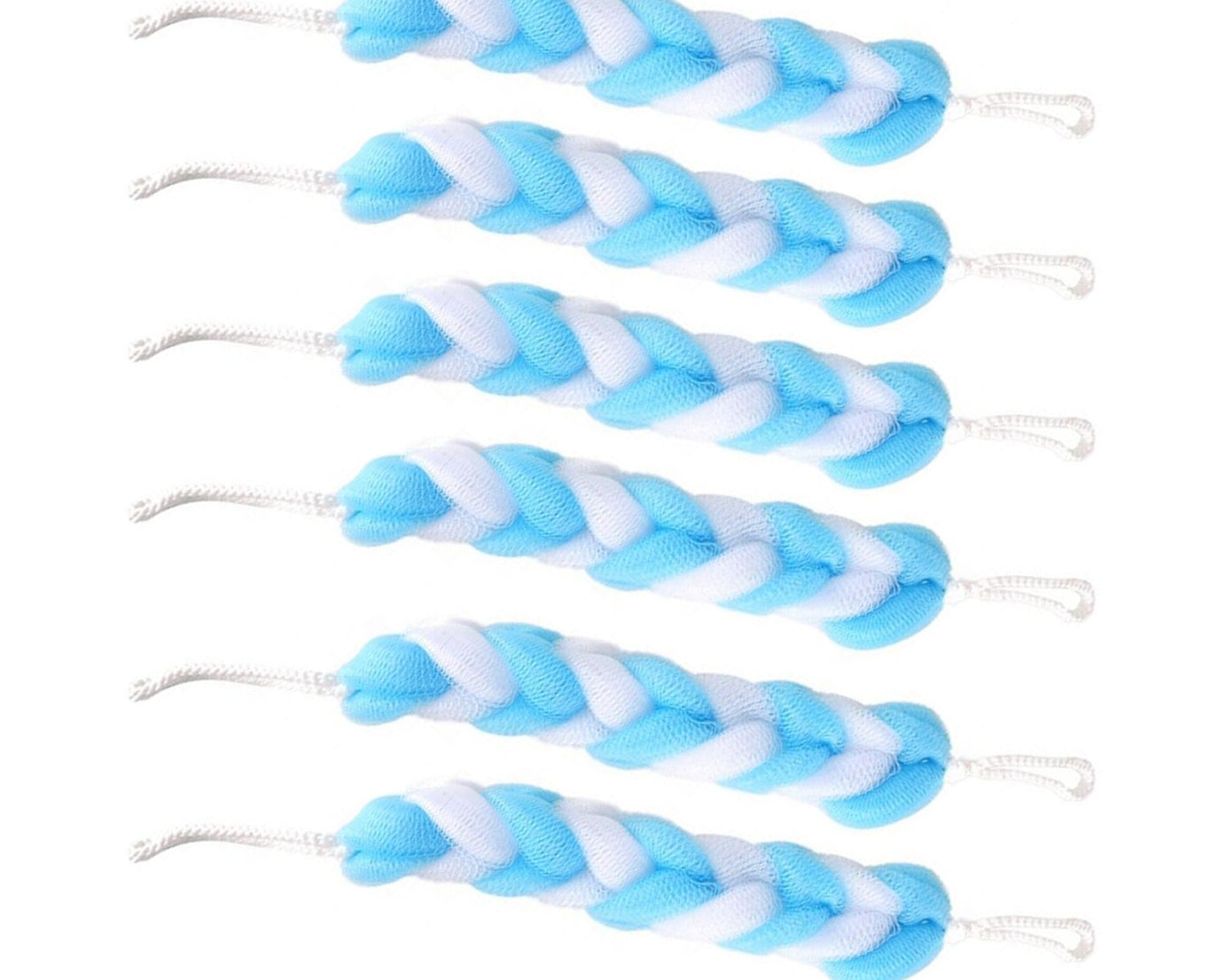 Pack of 6 small loofah sponges, ideal for easy body scrubbing.