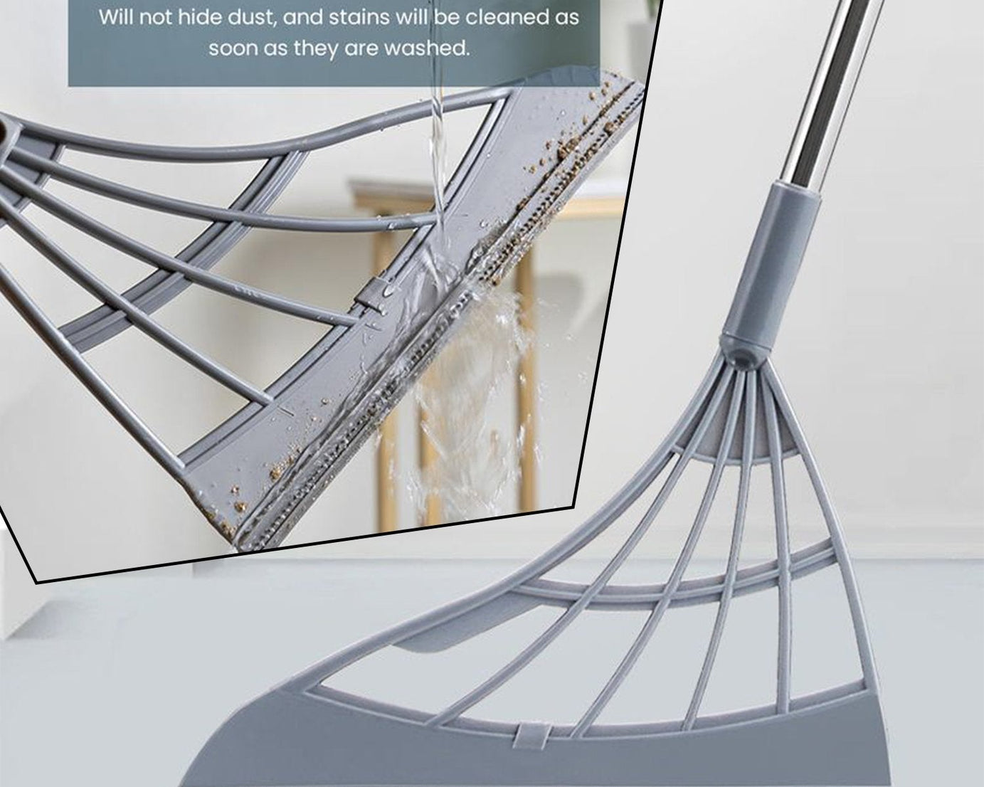 Broom with built-in scraper, made from sustainable materials