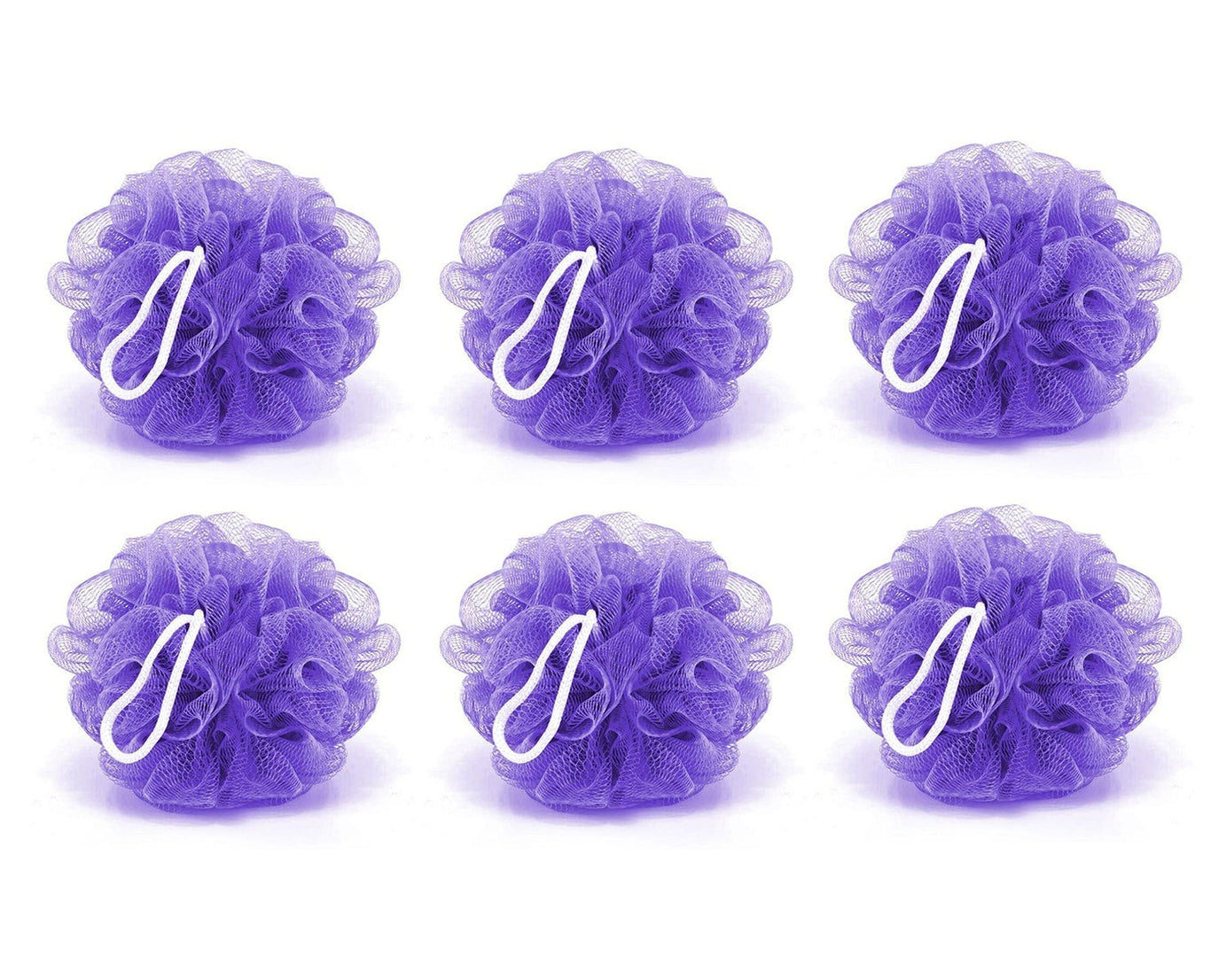 Pack of 6 bath loofah sponges for body scrubbing, soft and effective.
