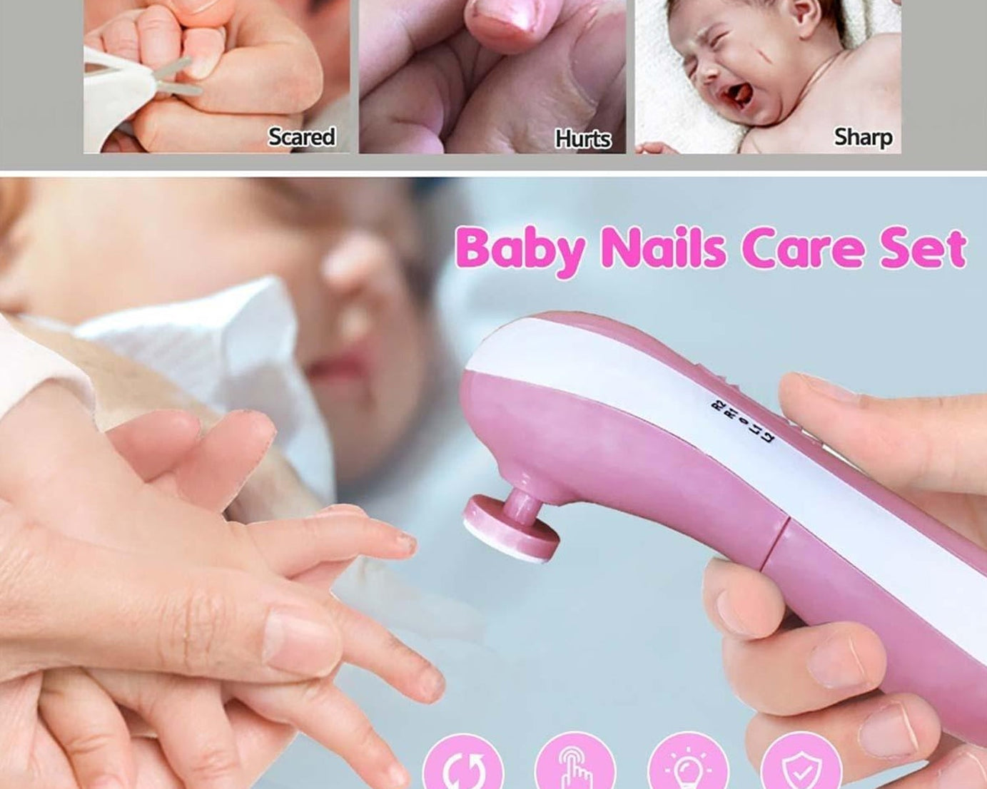 Electric nail trimmer for babies with grinding tips