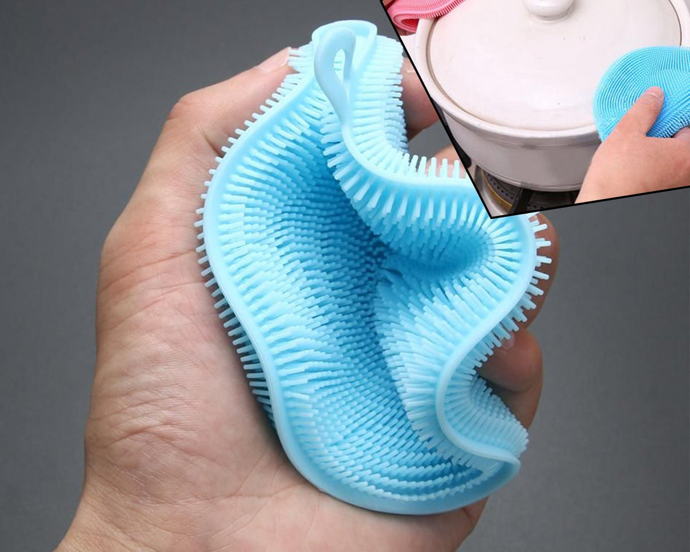 Assorted color silicone dish scrubber, mildew-free and easy to clean.