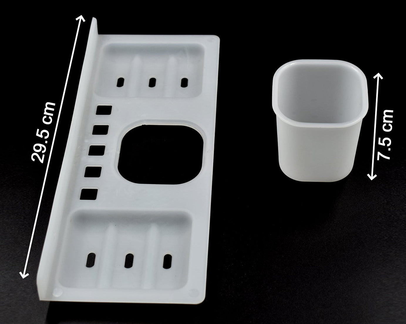 Side view of 4 in 1 plastic soap dish, designed for versatile use.
