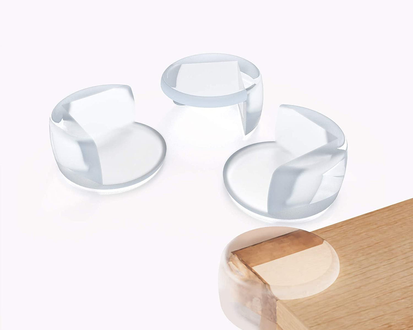 Pack of 4 clear corner protectors with high-resistant adhesive.