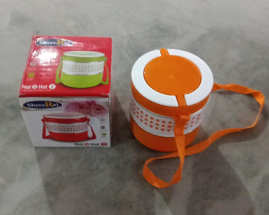 2-layer adjustable tiffin box in blue.