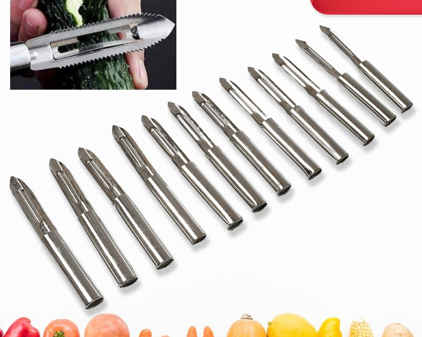 Multi-Purpose Stainless Steel Peeler With Handle For Vegetables, Potato Peeler, Carrot, grated, Suitable for Peeling and shredding Fruit and Vegetables Kitchen Accessories, Piller (12 Pcs Set) 