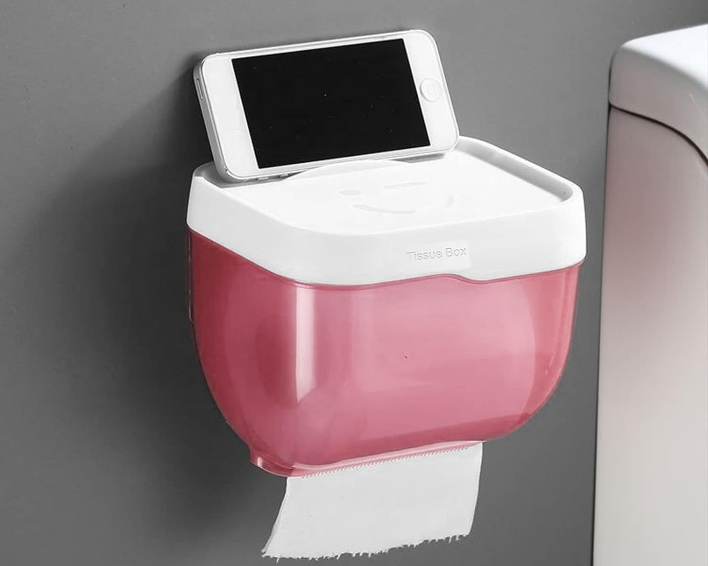 4154 Multifunction 2-in-1 Bathroom Tissue Box Paper Phone Tablet Holder with Hook Self Adhesive Punch-Free, Wall Mounted Waterproof Bathroom Roll Holder (1 Pc)