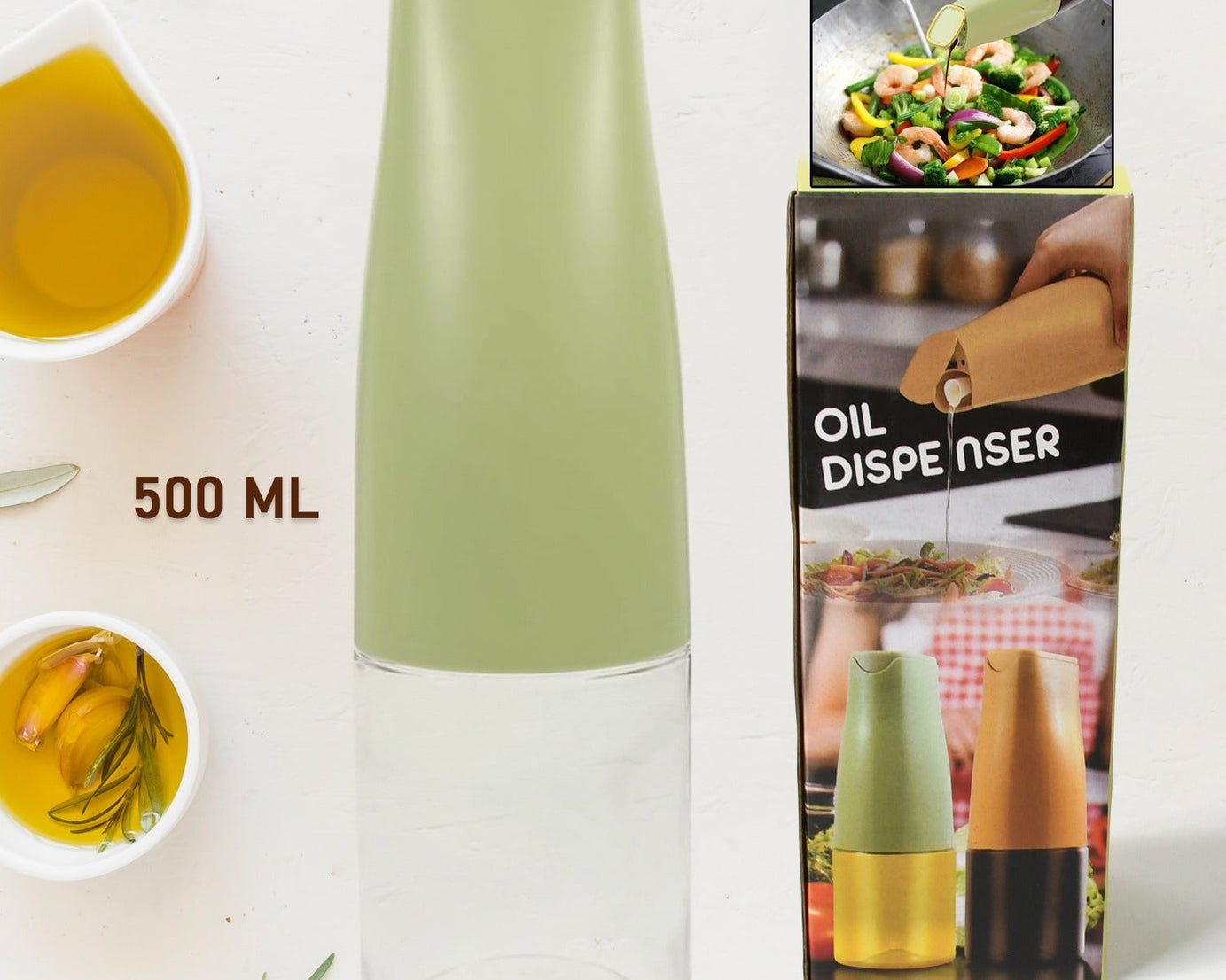 Oil Dispenser, 500ml Cooking Oil Dispensing Cruets, Oil Bottle with Automatic Open Lid, Kitchen Glass Oil Pot, Cooking Oil Bottle for Kitchen Grilling Frying (500 ML)