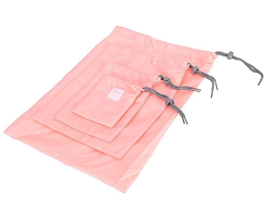 Travel Storage Bag Waterproof Nylon Drawstring Pouch Men and Women Folding Clothes Classified Organizers Packing Shoes Luggage Bags (4 Pc Set)