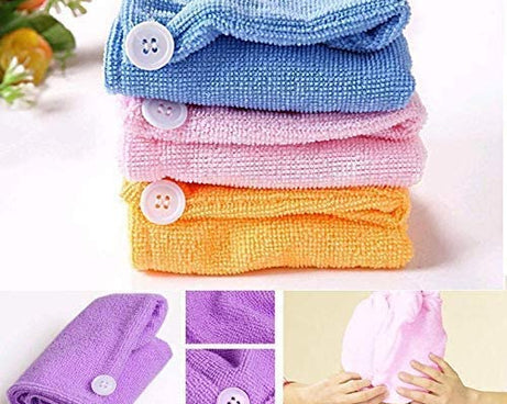 Quick-dry microfiber turban towel, ideal for hair and shower use.