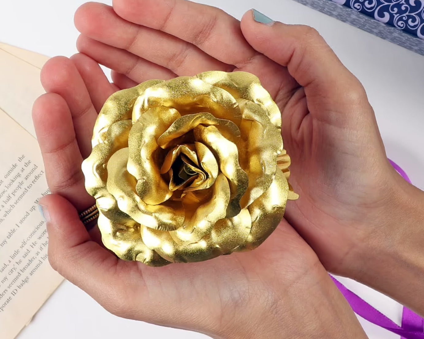 Luxury Decorative Gold Plated Artificial Golden Rose with Premium Box