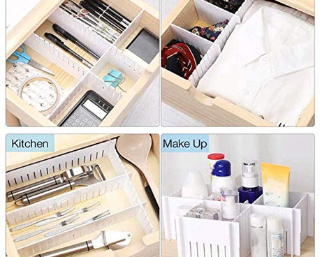 Set of kitchen drawer organizers and dividers.