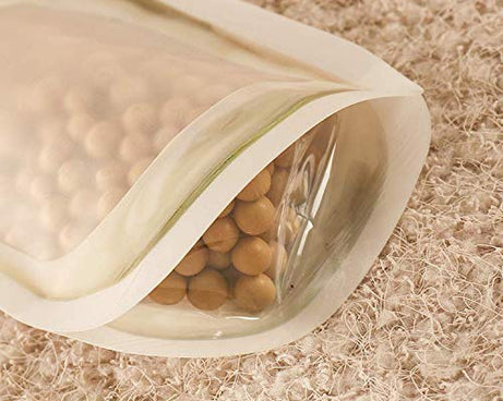 Plastic food storage jar with 150ml capacity, airtight seal, and zipper.
