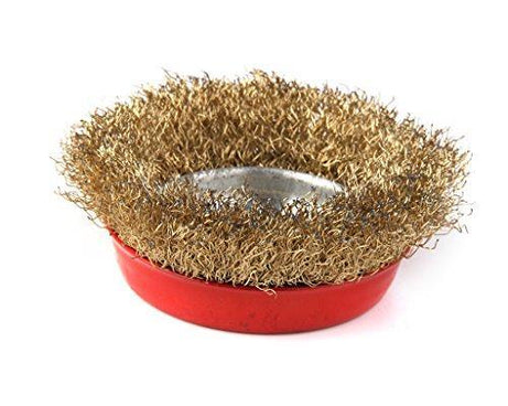 Gold wire cup brush for polishing and cleaning.