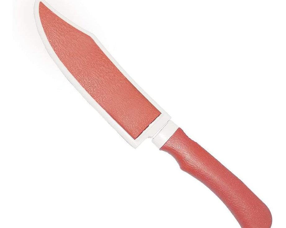 Kitchen knife with plastic blade cover.