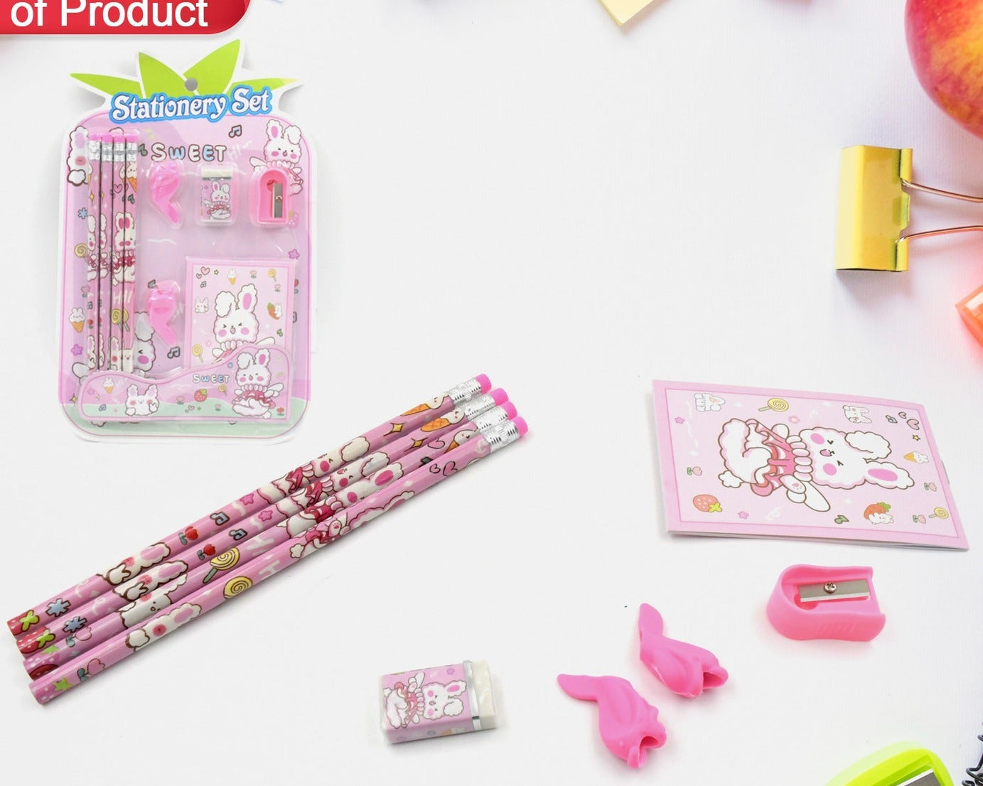 Kids' Stationery Kit: Wooden Pencils, Sharpener, Eraser, Diary (9 Pc Set)