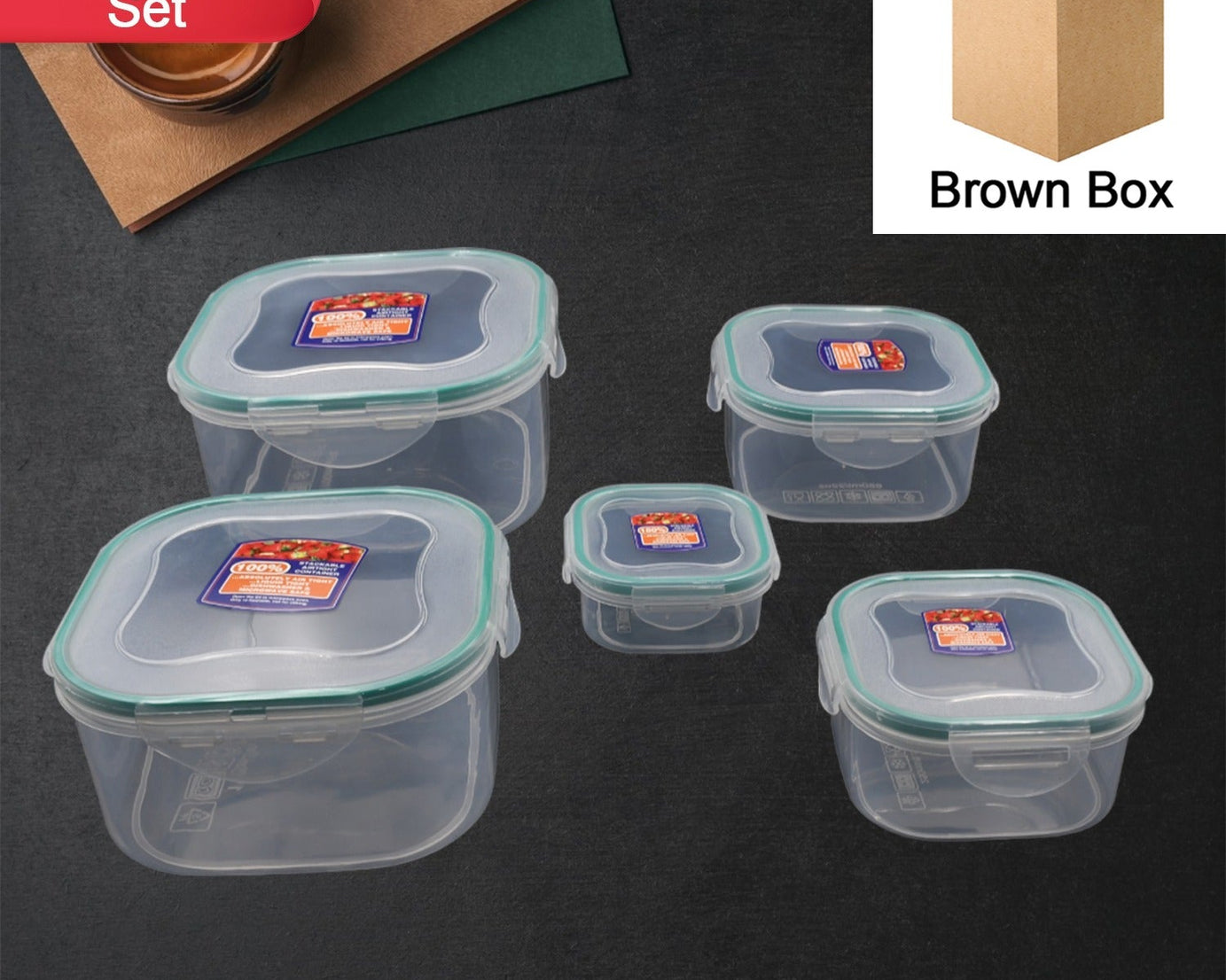 Kitchen Containers Set, Fridge Storage Boxes, Plastic Containers for Kitchen Organizer, Kitchen Accessories Items for Storage Organizer, Snap-Seal (lunch box/storage organizer) (5 Ps Set)