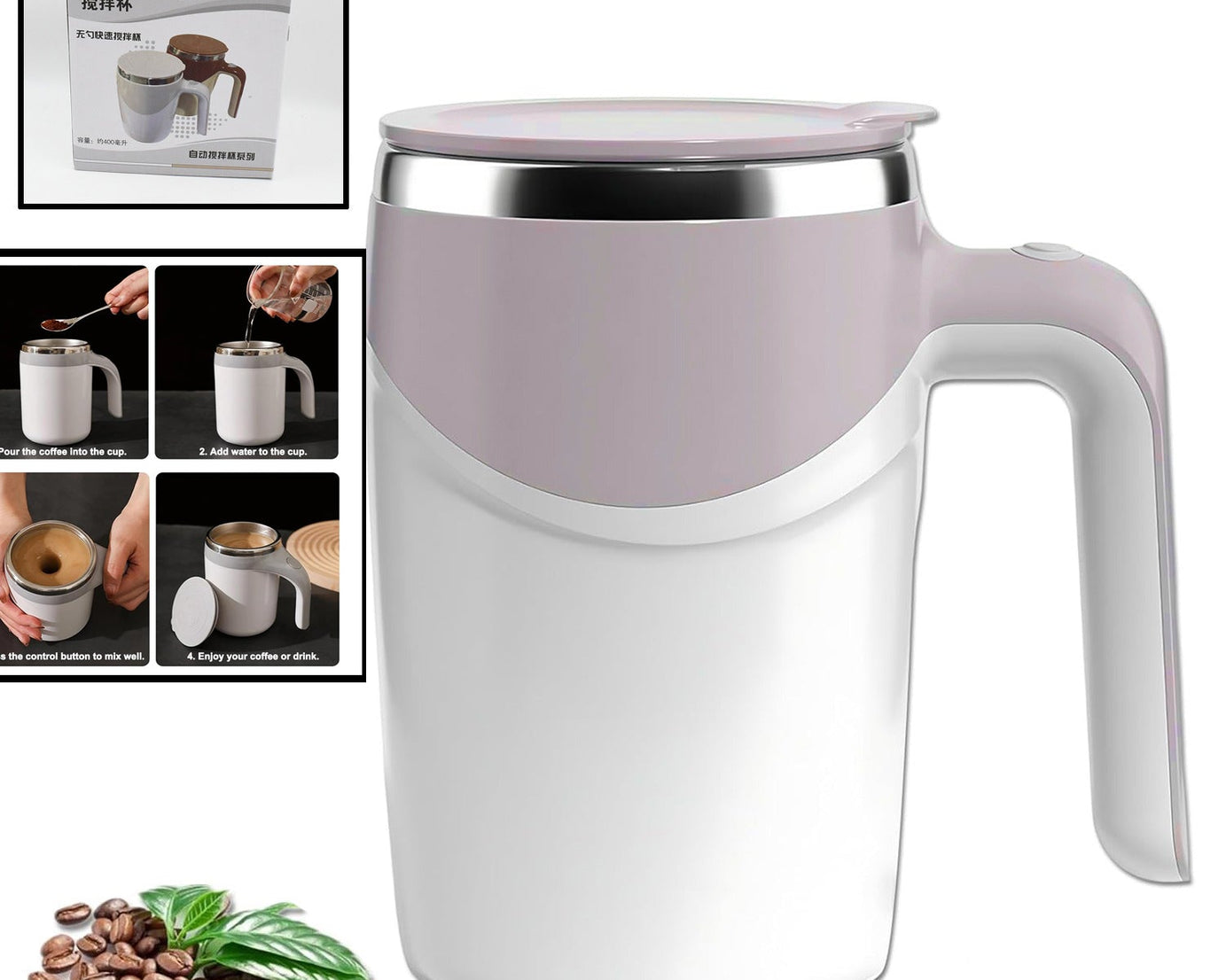 Stirring Coffee Mug | Magnetic Stirring Coffee Cup | Stainless Steel Mug for Milk | Travel Mixing Cup | Self Stirring Coffee Mug, Suitable for Coffee / Milk / Hot Chocolat | Battery Operated ( Battery Not Included)