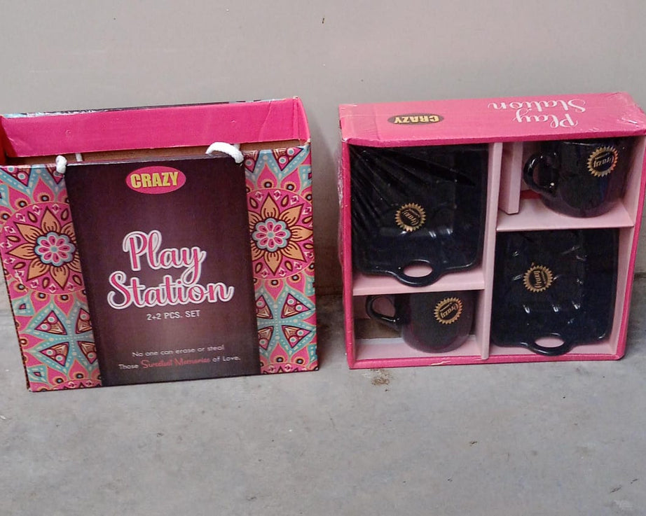 Play Station Ceramic Tea / cups / Mug Set With Handle Serving Bowl Milk Cup, Coffee Cup, Tea Cup, Breakfast Cup, Drinking Mug or Outdoor for Household, Gift for Birthday, Wedding Party (4 Pcs set)