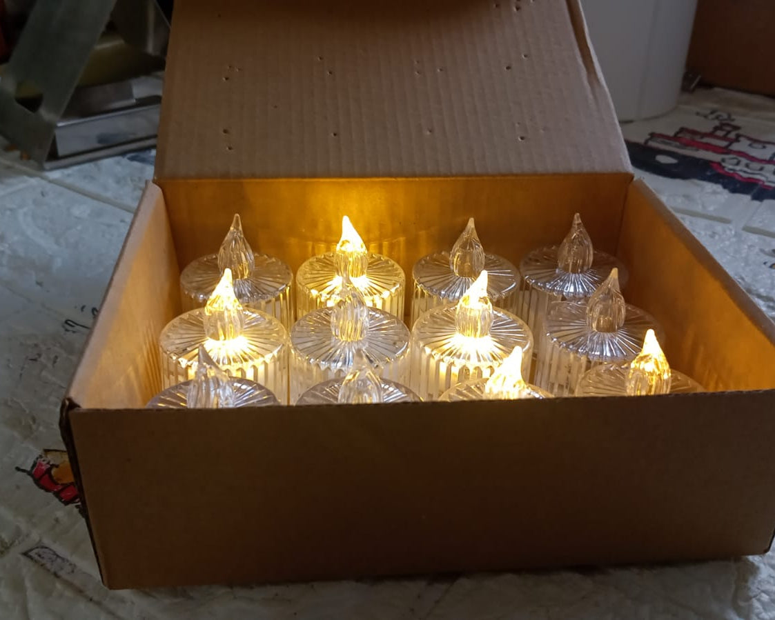 12 Pcs Flameless and Smokeless Decorative Acrylic Candles Transparent Led Tea Light Candle for Gifting, House, Diwali, Christmas, Festival, Events Decor Candles