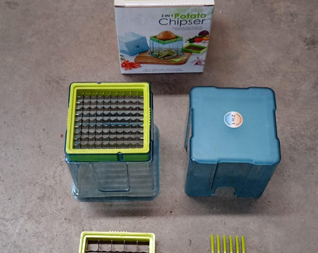 2 in 1 Potato Chipser / Slicer French Fries Maker Finger Chips | Plastic | Two Blades Finger Chips Cutter for Kitchen Accessory Vegetable Fruit Slicer (1 Pc) 