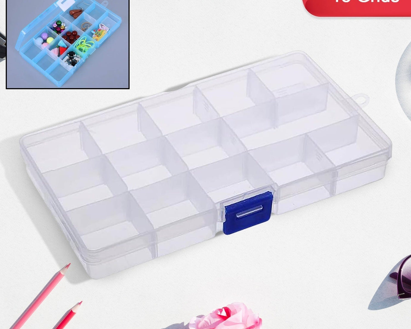 15 Grids Jewelry Organizer Plastic Jewelry Organizer Box Clear Jewelry Organizer Box Plastic Bead Organizers with Adjustable Dividers for Herbs Pills Bead, Jewelry, and Other Small Item (1 Pc)