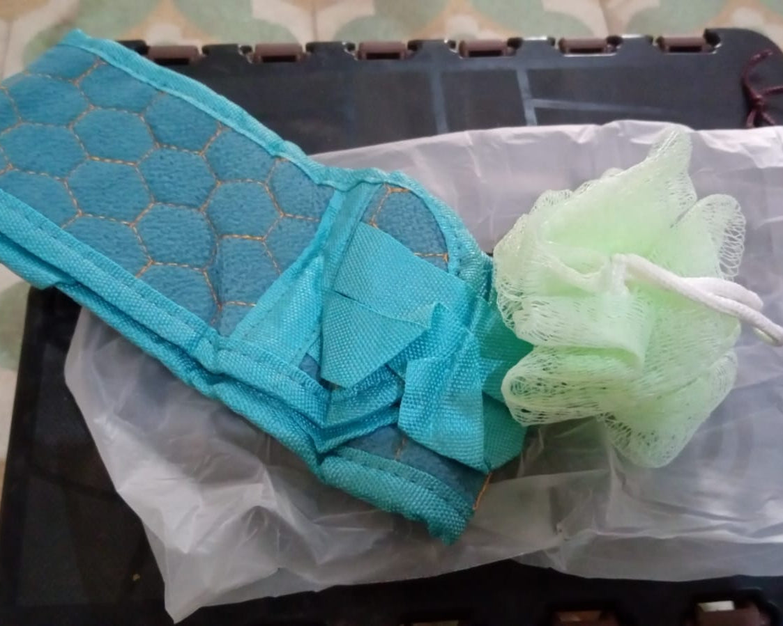 Bath Shower Set Scrubber Loofah Sponge Pouf, Bath Brush Extra Long Dual Sided Scrubber Long Lasting Deep Clean Super Soft, Body Scrubber For Men Woman (2 Pcs Set)