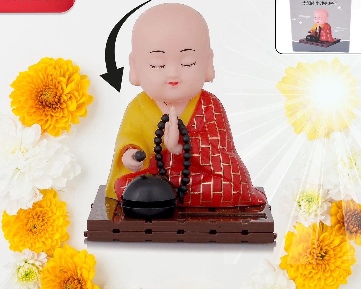 Solar Powered Sitting Buddha Statue,  Moving Head and Hand (1 Pc / Medium)