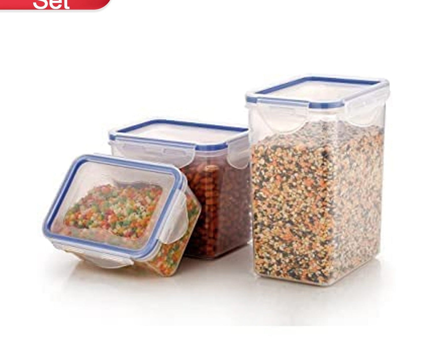 Rectangle Food Storage Containers: Airtight, Leak-Proof Lids (3-Pack, Clear ABS)