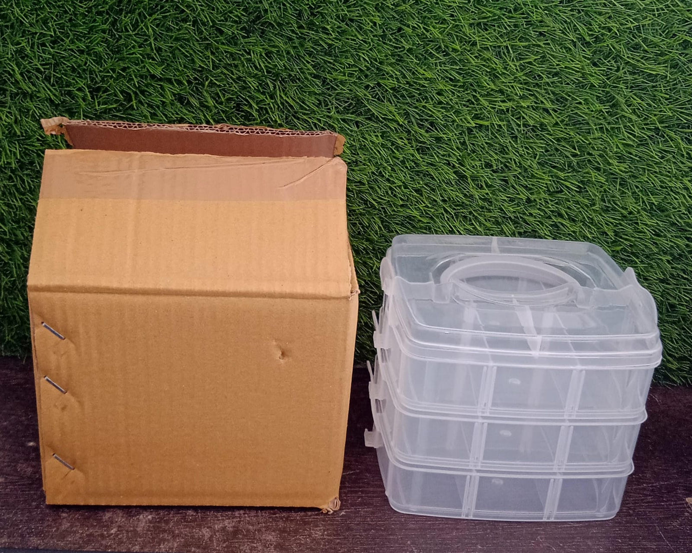 Versatile 18-Grid 3-Layer Transparent Plastic Organizer Box with Adjustable Dividers for Jewelry & Fishing Hooks