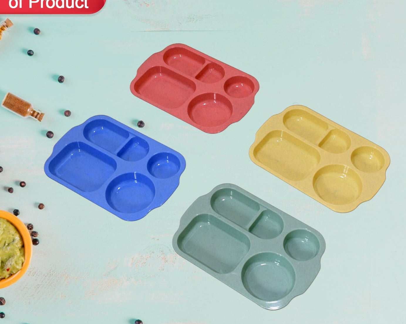 Divided Plates, 5 Compartments 32 CM Split Plates, Shatterproof Separating Plates For Kids And Adults, Microwave and Dishwasher Tableware Set, Multi-Colour, Modern (4 Pc Set)