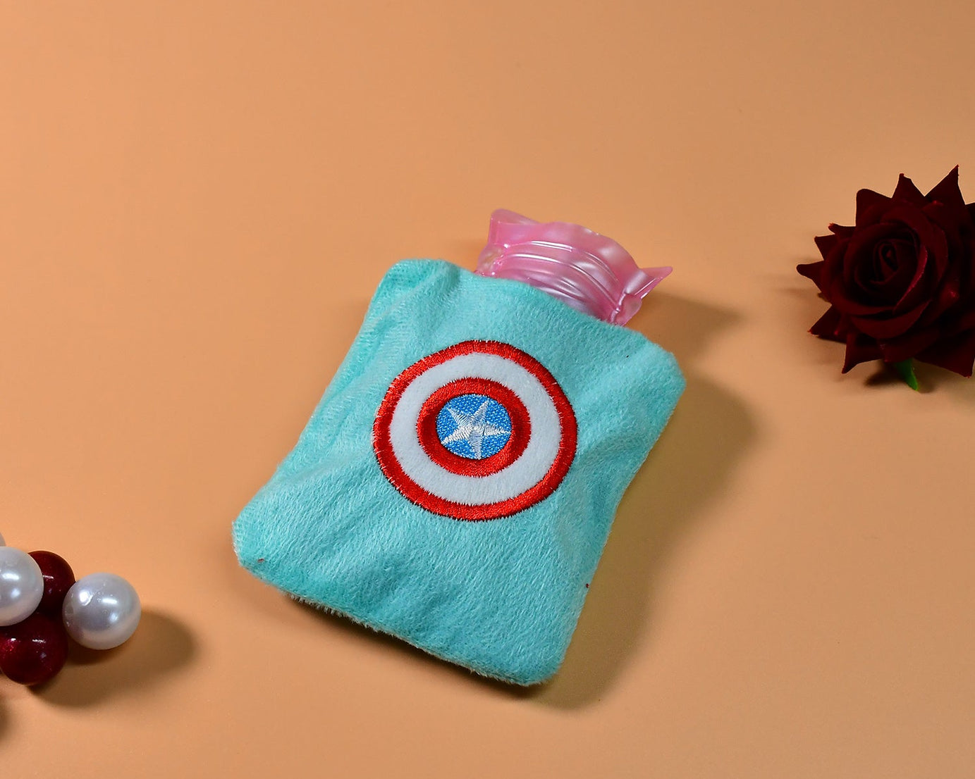 6517 Captain America's Shield small Hot Water Bag with Cover for Pain Relief, Neck, Shoulder Pain and Hand, Feet Warmer, Menstrual Cramps.