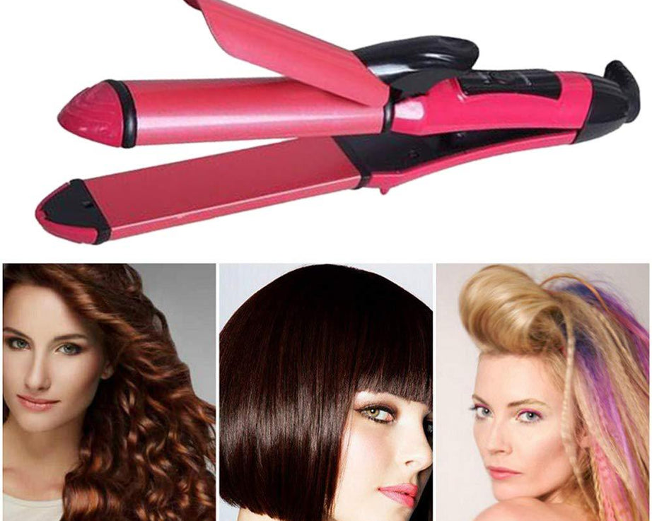 2-in-1 curling and straightening hair iron.