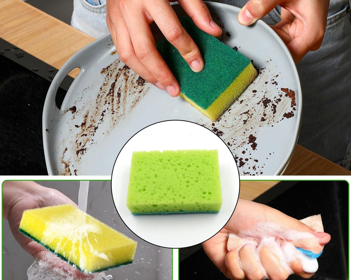 Multi-Purpose Medium 2 In 1 Color Scratch Scrub Sponges, Sponge, Wear Resistance, Dish Washing Tool, High Friction Resistance Furniture for Refrigerator Sofa for Kitchen, Household (1 Pc)