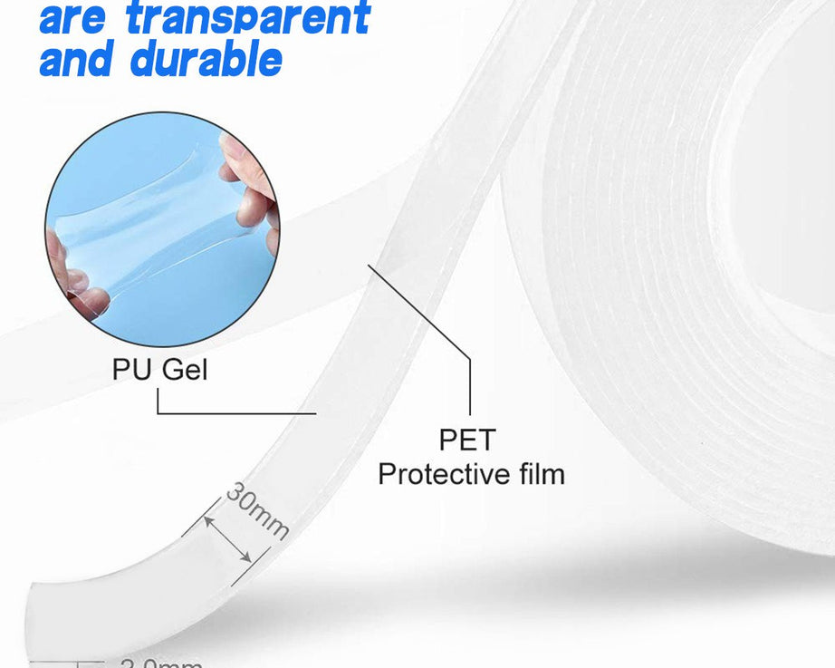 Nano adhesive tape, double-sided and washable