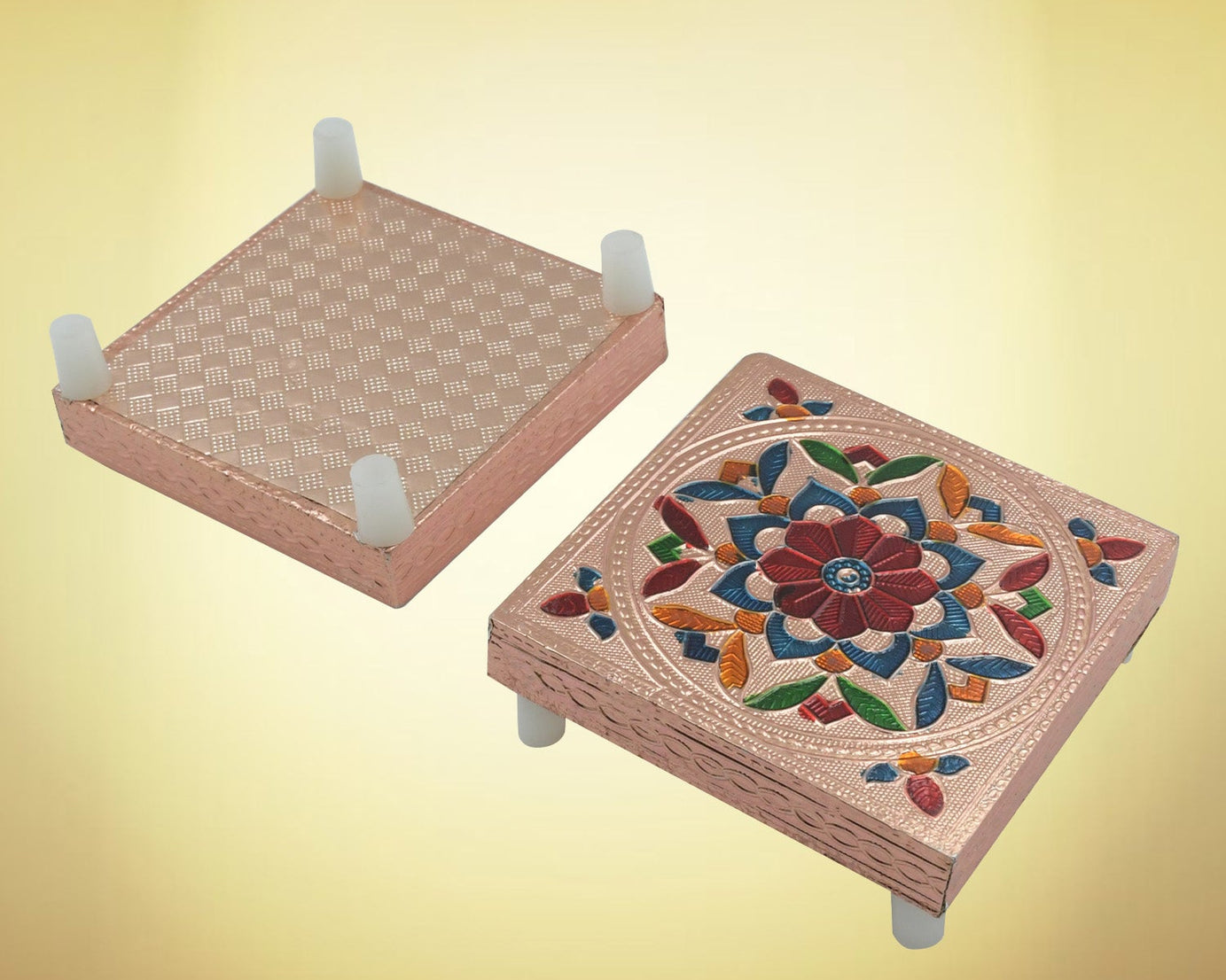 Handicraft Meenakari Wooden Chowki Puja Bajot For Home & Office Decor for Puja Multicolour (2 Pc Set)