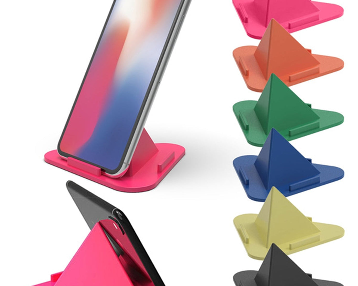 Mobile stand with three angles, pyramid design.