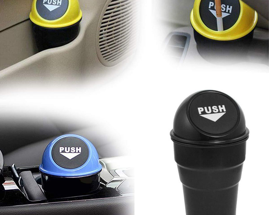 Car trash bin with lid for neat storage.